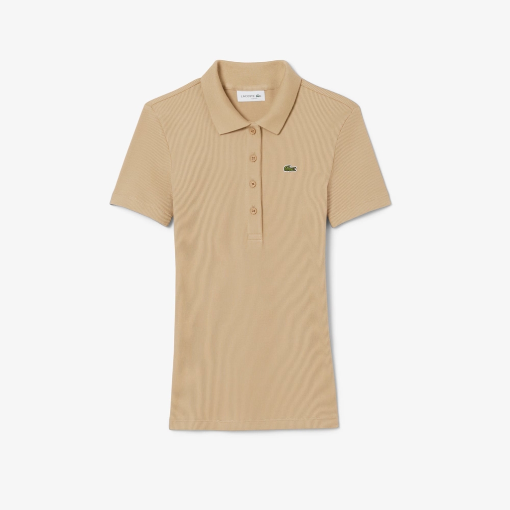 Áo Polo Lacoste Chính hãng - Women's Slim Fit L.12.D Ribbed Cotton Polo - Màu Be | JapanSport DF5377-51-02S