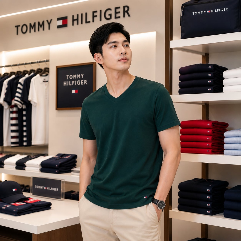 Set 3 Áo Phông Tommy Hilfiger Chính Hãng - Men's Cotton Classic 3-Pack V-Neck Undershirts - Màu Xanh/Trắng/Đen | JapanSport 4300134792