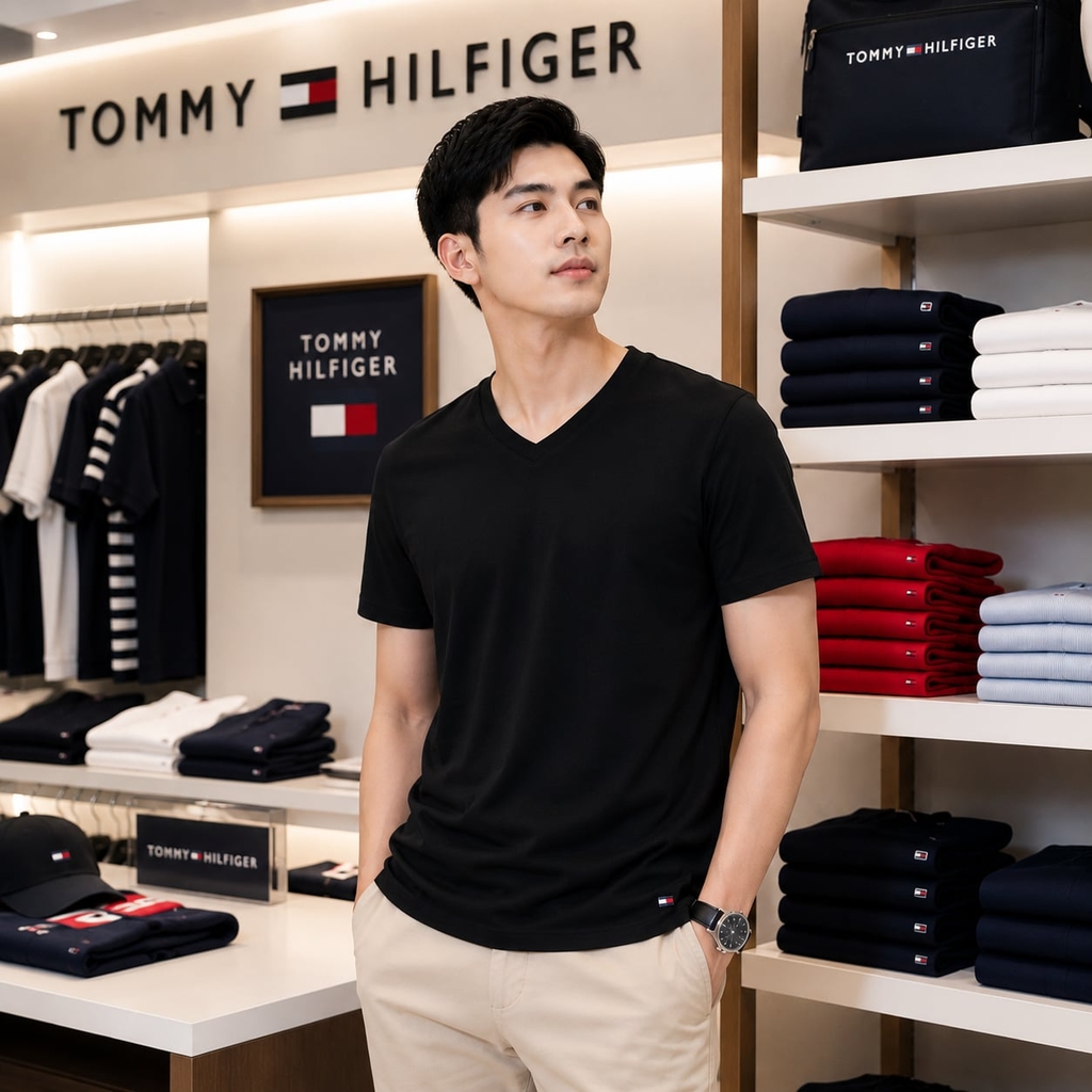 Set 3 Áo Phông Tommy Hilfiger Chính Hãng - Men's Cotton Classic 3-Pack V-Neck Undershirts - Màu Xanh/Trắng/Đen | JapanSport 4300134792