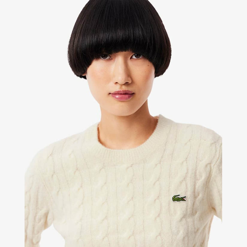 Áo len Lacoste nữ Chính hãng - Cable Knit Wool Sweater - Màu Kem  | JapanSport AF4159-51-XFJ