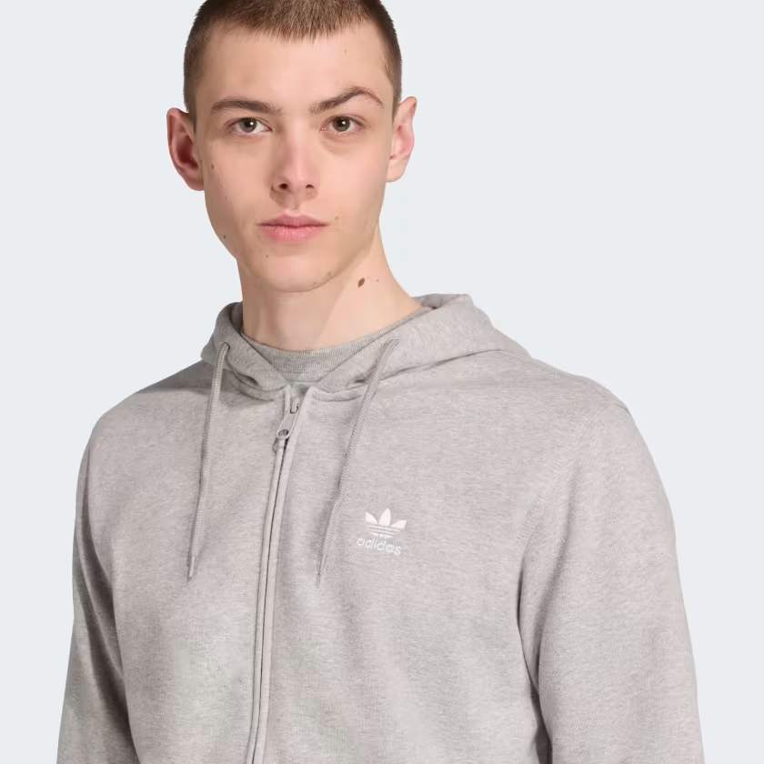 Áo Khoác Adidas Nam Chính Hãng - Trefoil Essentials Full-Zip Hoodie- Grey  | JapanSport JY6167