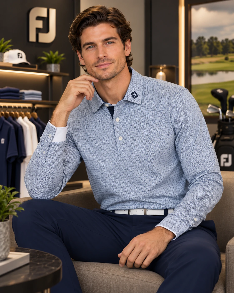 Áo Polo FOOTJOY Chính Hãng - Tee Print Brushed Long Sleeve Shirt - Màu Xanh | JapanSport 38546 FJ-F25-S15