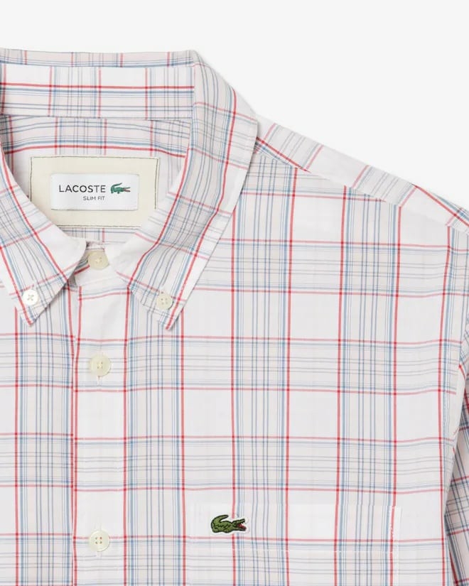Áo Sơ Mi Lacoste Chính Hãng - Slim Fit Stretch Plaid Shirt - Màu Hồng | JapanSport CH3745-51-CCI