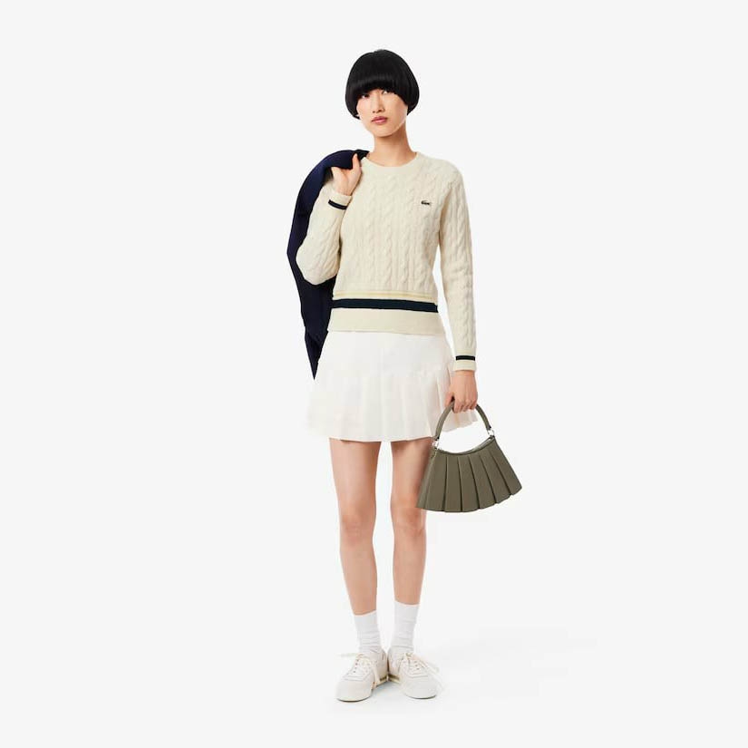 Áo len Lacoste nữ Chính hãng - Cable Knit Wool Sweater - Màu Kem  | JapanSport AF4159-51-XFJ