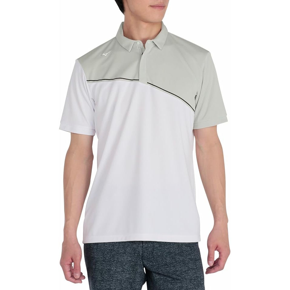 Áo Polo Mizuno Chính Hãng - Ice Touch Solar Cut Short Sleeve Zip-Up Shirt  - Màu Trắng/Xám | JapanSport E2MAC001-87