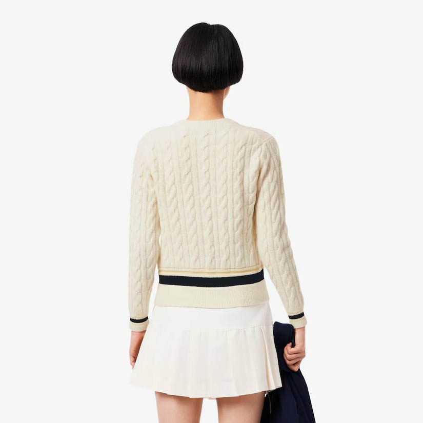 Áo len Lacoste nữ Chính hãng - Cable Knit Wool Sweater - Màu Kem  | JapanSport AF4159-51-XFJ