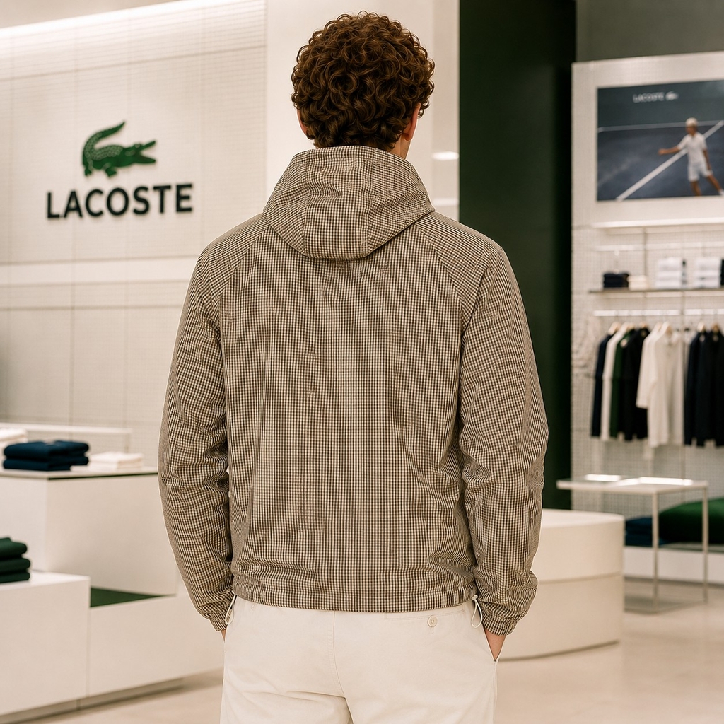 Áo Khoác Lacoste Chính hãng - Men's Hooded Check Twill Jacket - Màu Nâu | JapanSport BH0151-51-87E