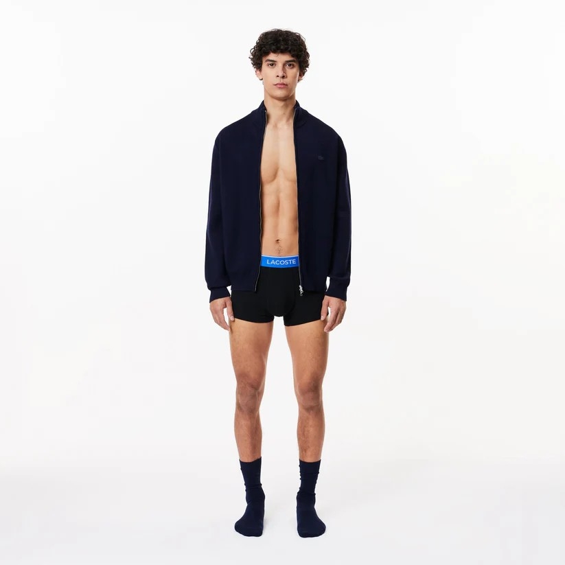 Quần Boxer Lacoste Chính hãng - 3-Pack Logo Waist Trunks - Màu Black/Blue/Green | JapanSport 5H3401-51-B68