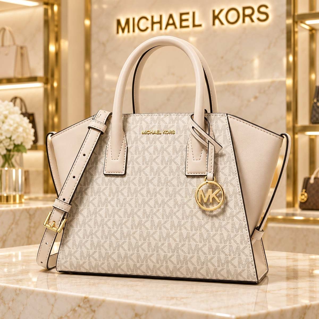 Túi nữ Michael Kors Đeo Chéo Chính Hãng – Avril Small Logo and Leather Satchel - Màu Trắng | JapanSport 35F4G4VS1B
