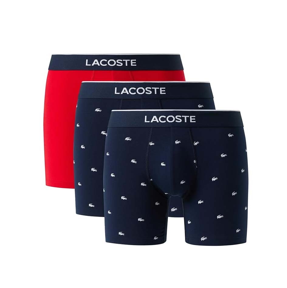 Quần Boxer Lacoste Chính hãng - 3-Pack Cotton Boxer Briefs - Màu Navy/Navy/Đỏ | JapanSport 6H1294-51-64I