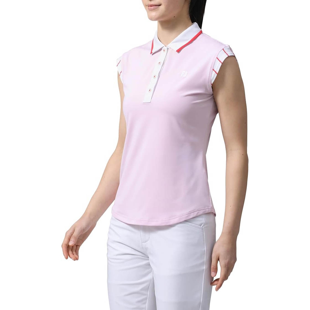 Áo Golf Polo FootJoy Nữ Chính Hãng - Golf Shoulder Stripe Cap Sleeve Shirt - Màu Hồng | Japansport 81951-FJW-S24-S11