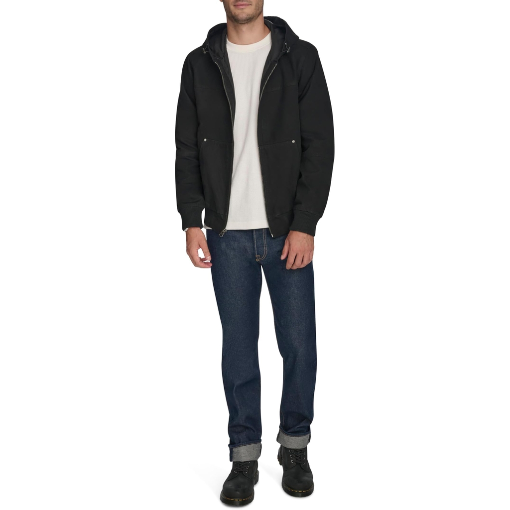 Áo Khoác Levi's Chính Hãng - Buffed Cow Faux Leather Hoody Bomber - Màu Đen | JapanSport LM2RS077-blk