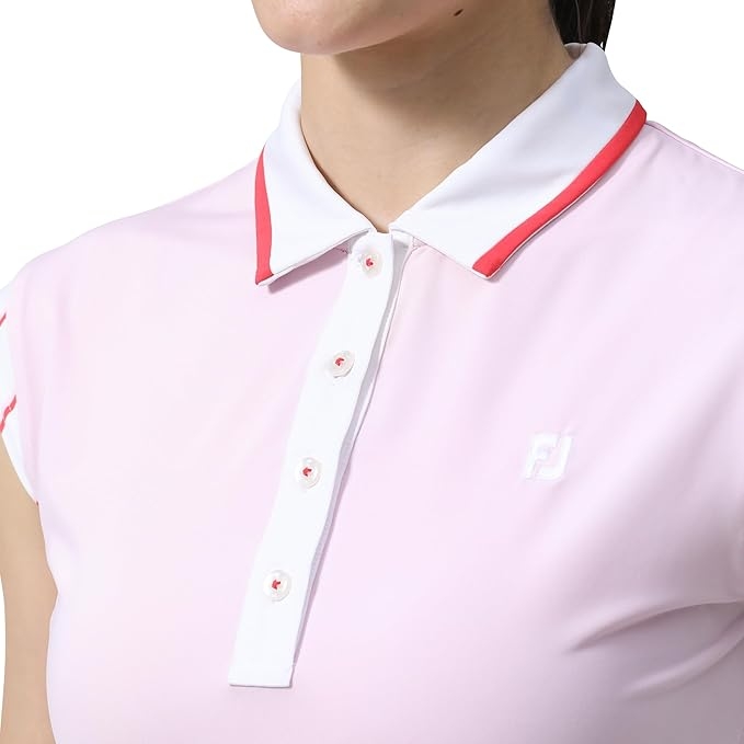 Áo Golf Polo FootJoy Nữ Chính Hãng - Golf Shoulder Stripe Cap Sleeve Shirt - Màu Hồng | Japansport 81951-FJW-S24-S11