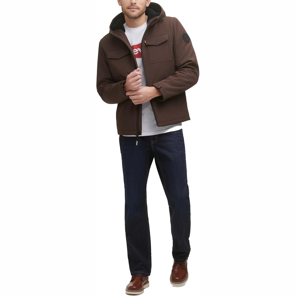 Áo Khoác Levi's Chính Hãng - Soft Shell Sherpa Hooded Jacket - Màu Nâu | JapanSport LM1RP012-dbr