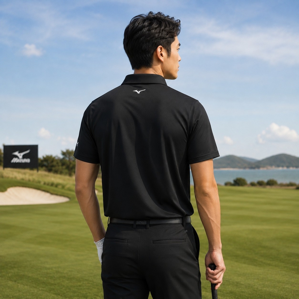 Áo Polo Mizuno Chính Hãng - Smooth Front Print Switching Collar Short Sleeve - Màu Đen | JapanSport E2GAB008-09