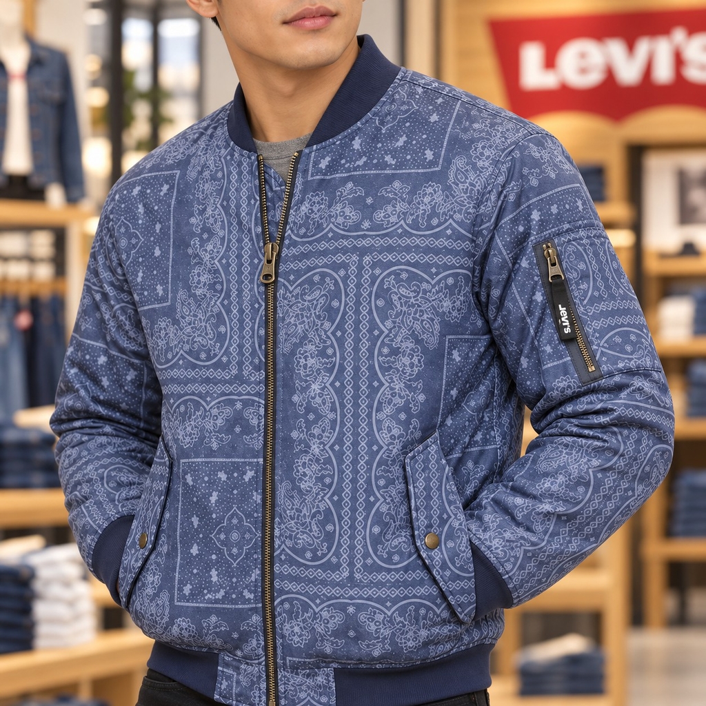 Áo Khoác Levi's Chính Hãng -  Levi's Mens Ma-1 Flight Varsity Jacket -Faded Blue Bandana  | JapanSport    LM2RN192-fbc