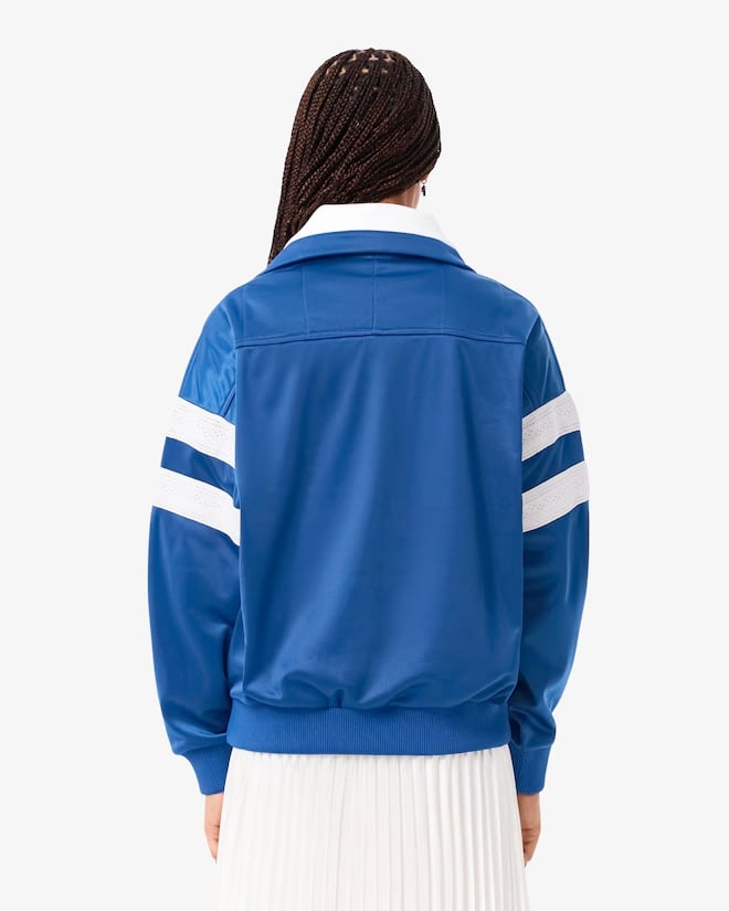 Áo  Hoodie Lacoste Chính Hãng - Women's Oversized Pointelle Stripe Satin Sweatshirt - Màu Xanh | JapanSport SF5260-51-C4X