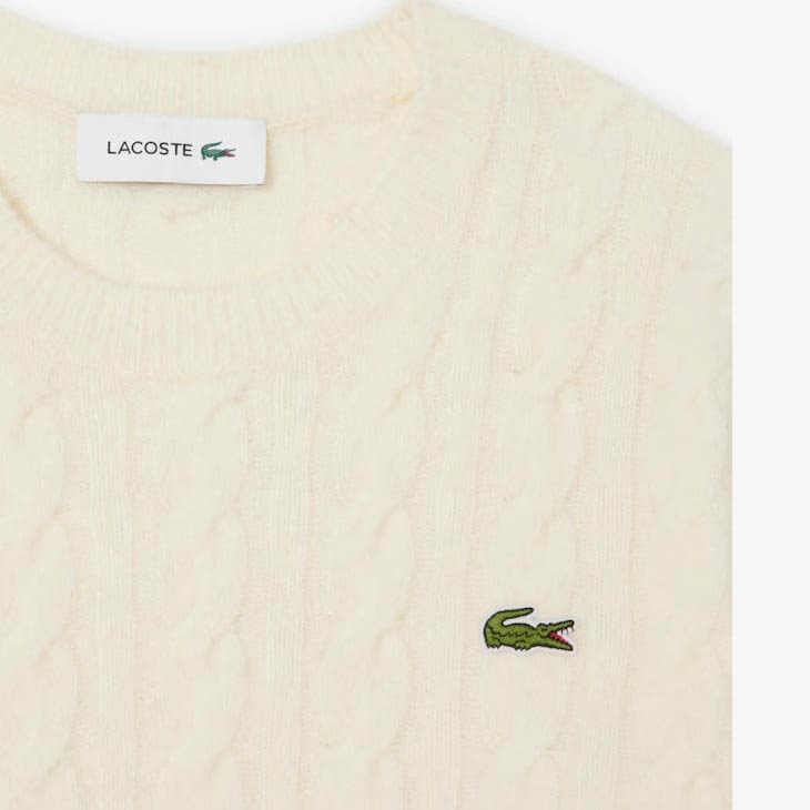 Áo len Lacoste nữ Chính hãng - Cable Knit Wool Sweater - Màu Kem  | JapanSport AF4159-51-XFJ
