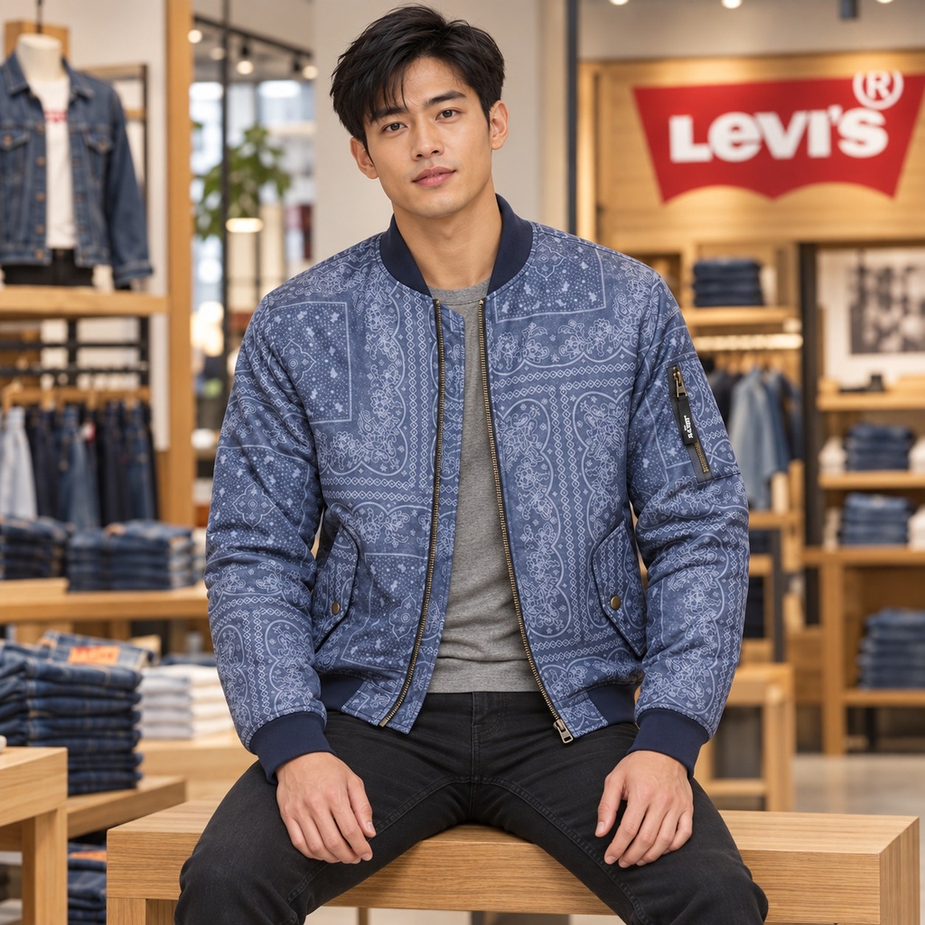 Áo Khoác Levi's Chính Hãng -  Levi's Mens Ma-1 Flight Varsity Jacket -Faded Blue Bandana  | JapanSport    LM2RN192-fbc