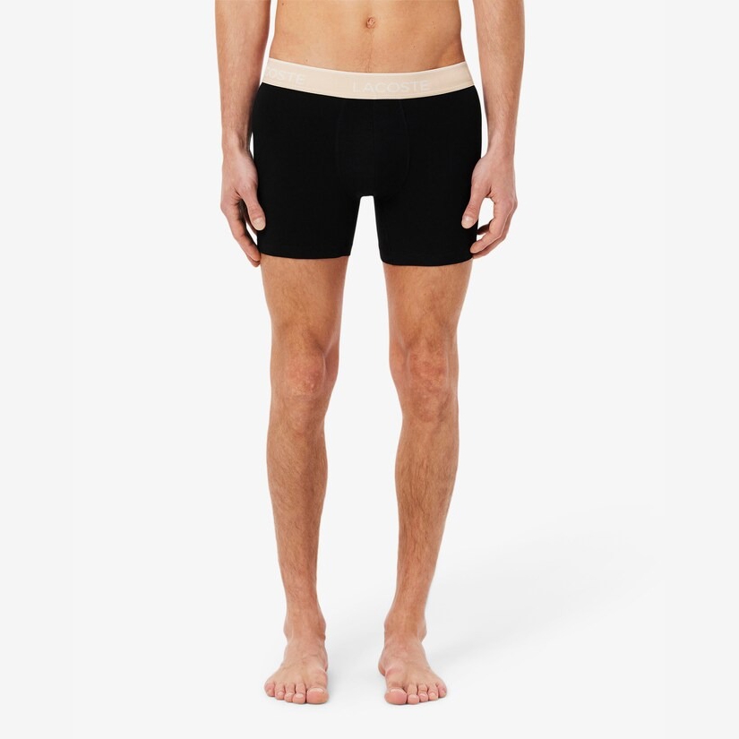 Quần Boxer Lacoste Chính hãng - 3-Pack Boxer Briefs - Màu Đen/ Be/ Nâu | JapanSport 6h1282-51-I3W