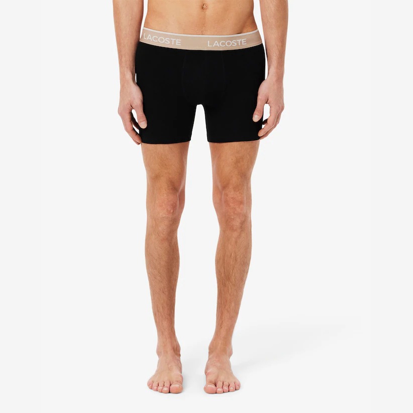 Quần Boxer Lacoste Chính hãng - 3-Pack Boxer Briefs - Màu Đen/ Be/ Nâu | JapanSport 6h1282-51-I3W