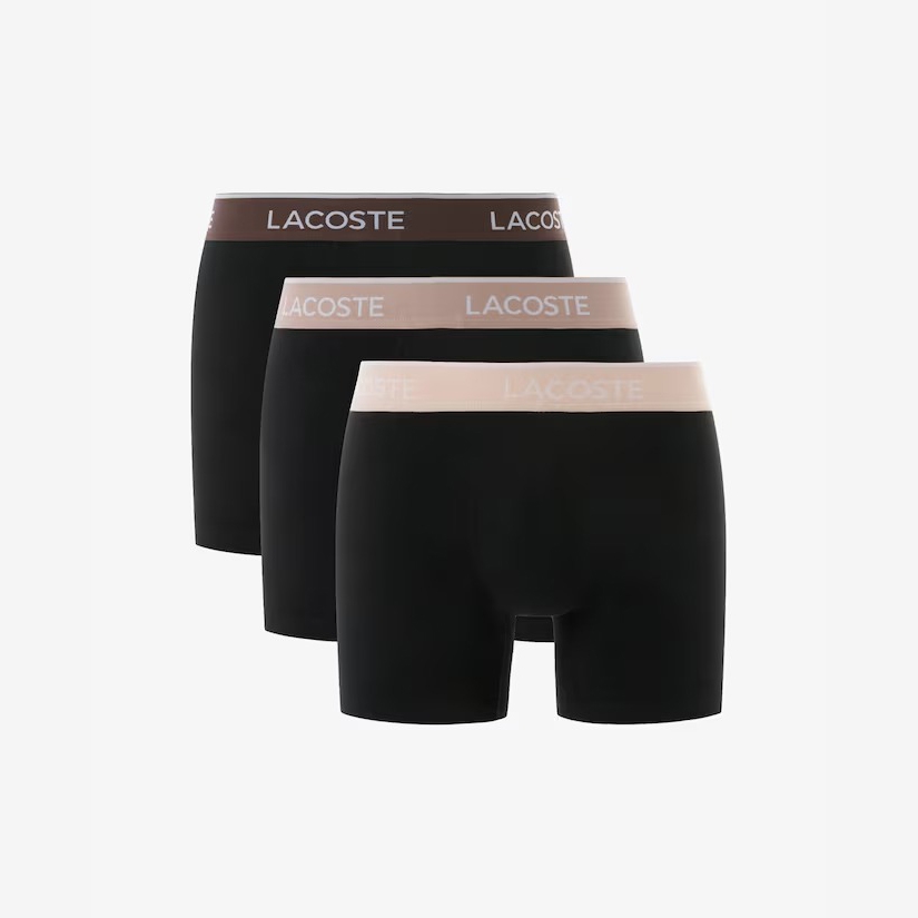 Quần Boxer Lacoste Chính hãng - 3-Pack Boxer Briefs - Màu Đen/ Be/ Nâu | JapanSport 6h1282-51-I3W