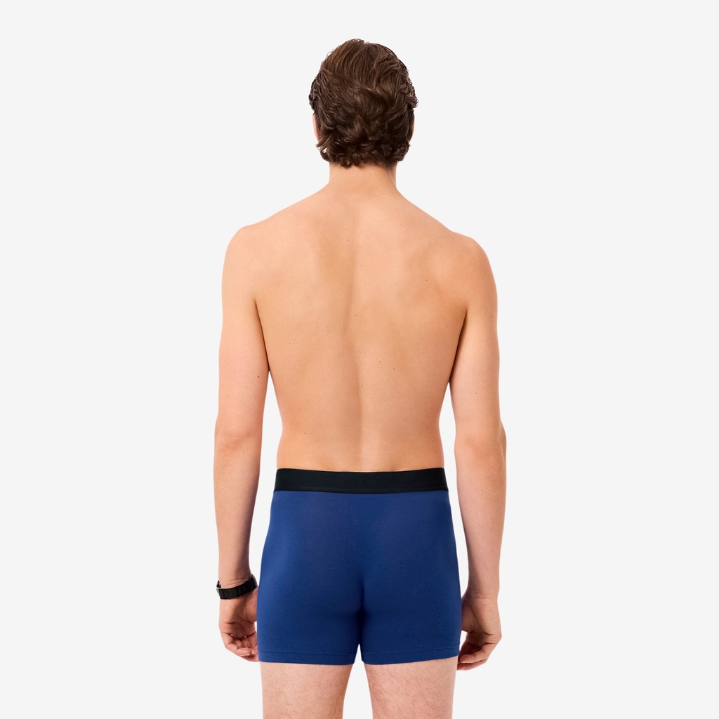 Quần Boxer Lacoste Chính hãng - 3-Pack Long Elastic - Màu Xanh/Xám/Đỏ | JapanSport 6H9302-51-W3T