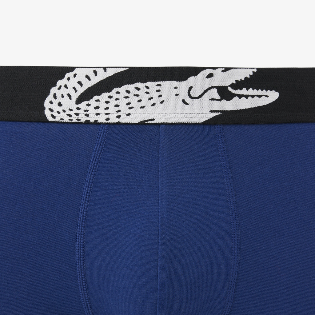Quần Boxer Lacoste Chính hãng - 3-Pack Long Elastic - Màu Xanh/Xám/Đỏ | JapanSport 6H9302-51-W3T