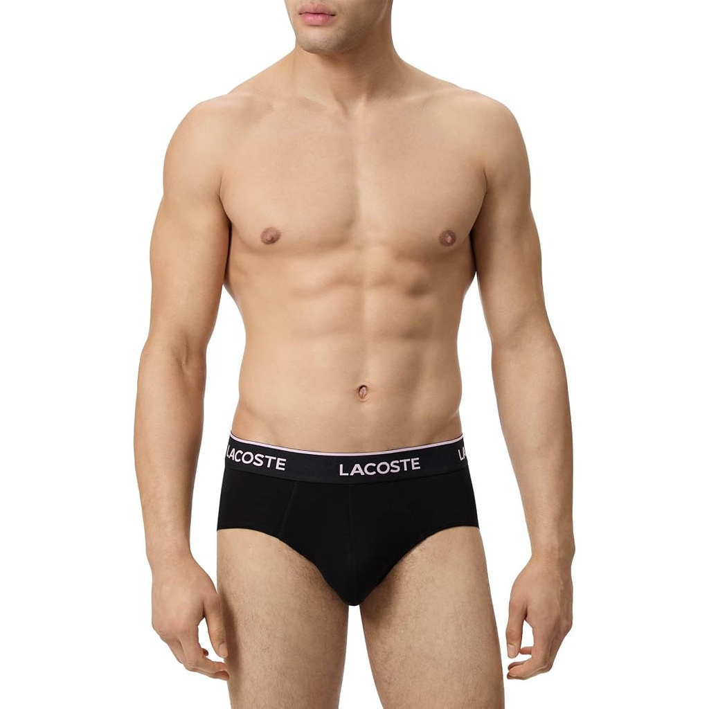 Quần Lót Lacoste Chính hãng - 3-Pack Mens Cotton Stretch Essentials BriefsBriefs - Màu Xanh/Trắng/Hồng | JapanSport 8H9541-51-OIT