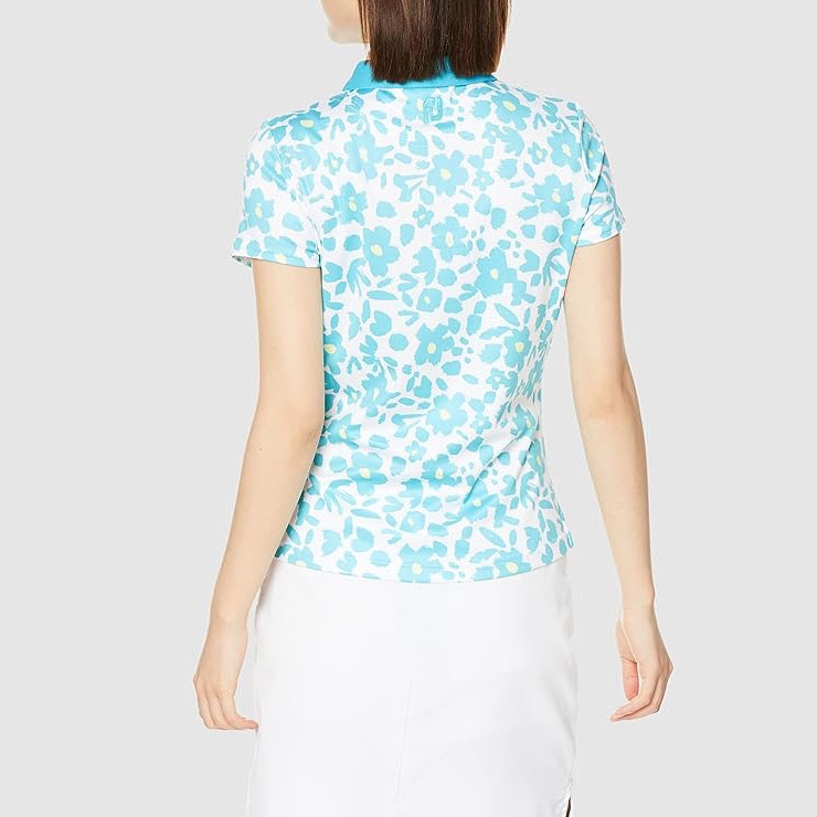 Áo Golf Polo FootJoy Nữ Chính Hãng -  FLOWER PRINT SHORT SLEEVE COOLING - Màu Trắng/Xanh | Japansport 80552-FJW-S23-S03