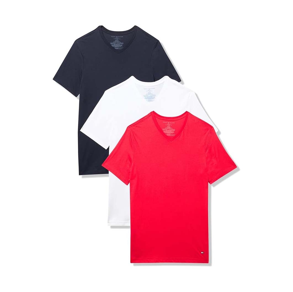 Set 3 Áo Phông Tommy Hilfiger Chính Hãng - Cotton Classic 3-Pack V-Neck Undershirts - Màu Đen/Trắng/Đỏ | JapanSport 4300141240