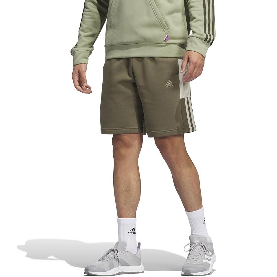 Quần Short Adidas Nam Chính Hãng - Essentials Fleece 3-Stripes - Màu Olive | JapanSport JE8157