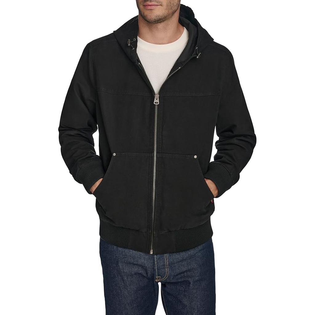 Áo Khoác Levi's Chính Hãng - Buffed Cow Faux Leather Hoody Bomber - Màu Đen | JapanSport LM2RS077-blk