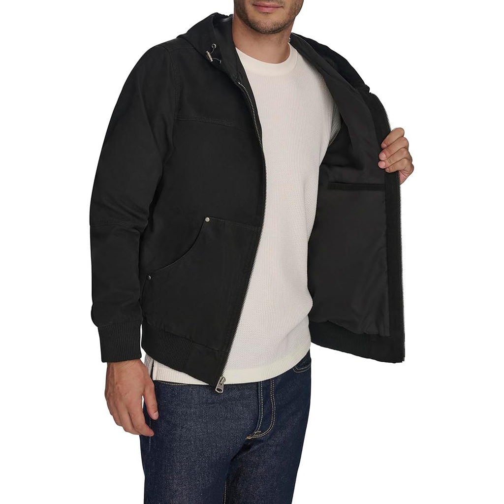 Áo Khoác Levi's Chính Hãng - Buffed Cow Faux Leather Hoody Bomber - Màu Đen | JapanSport LM2RS077-blk