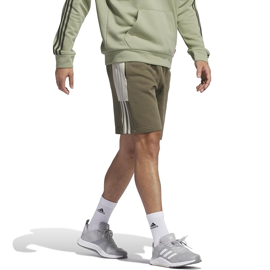 Quần Short Adidas Nam Chính Hãng - Essentials Fleece 3-Stripes - Màu Olive | JapanSport JE8157