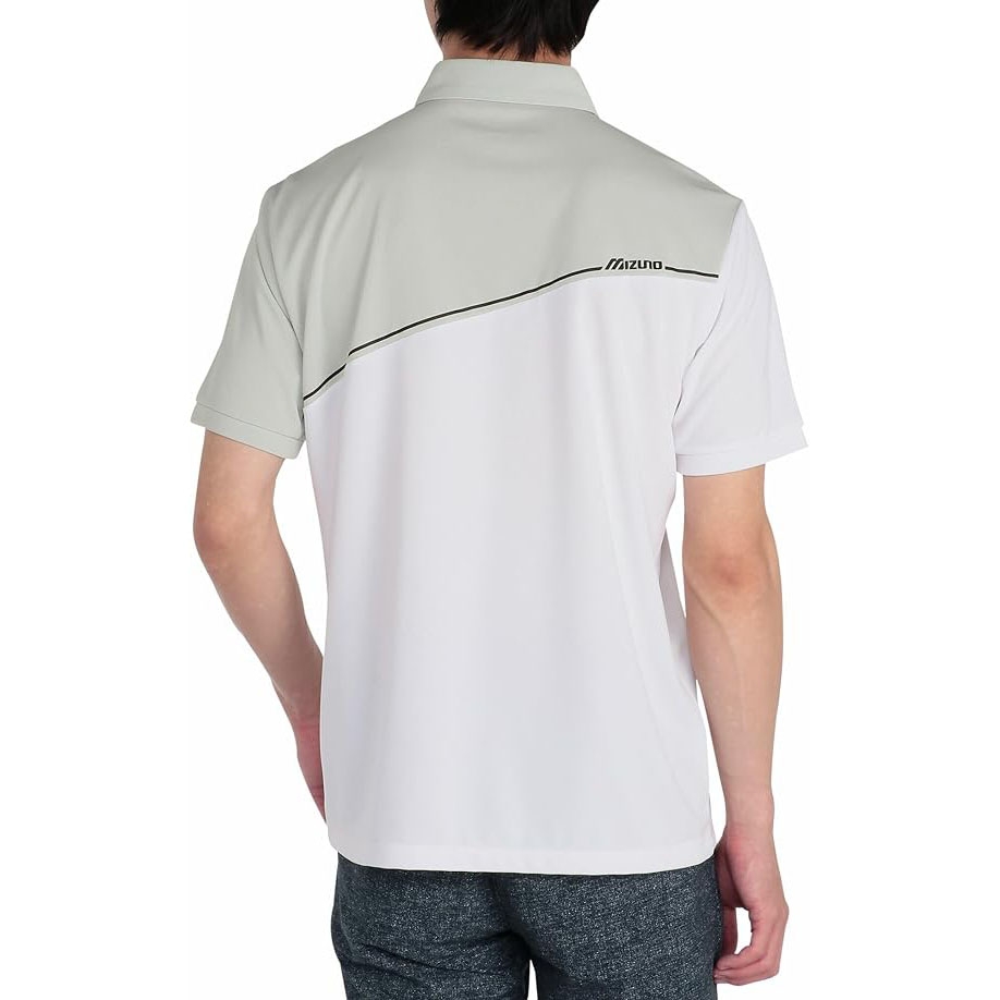 Áo Polo Mizuno Chính Hãng - Ice Touch Solar Cut Short Sleeve Zip-Up Shirt  - Màu Trắng/Xám | JapanSport E2MAC001-87