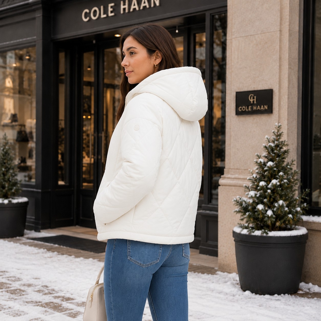 Áo Khoác Cole Haan Nữ Chính Hãng - Women's Essential Diamond Quilted Jacket - Màu Trắng | JapanSport 352MD475-IVY