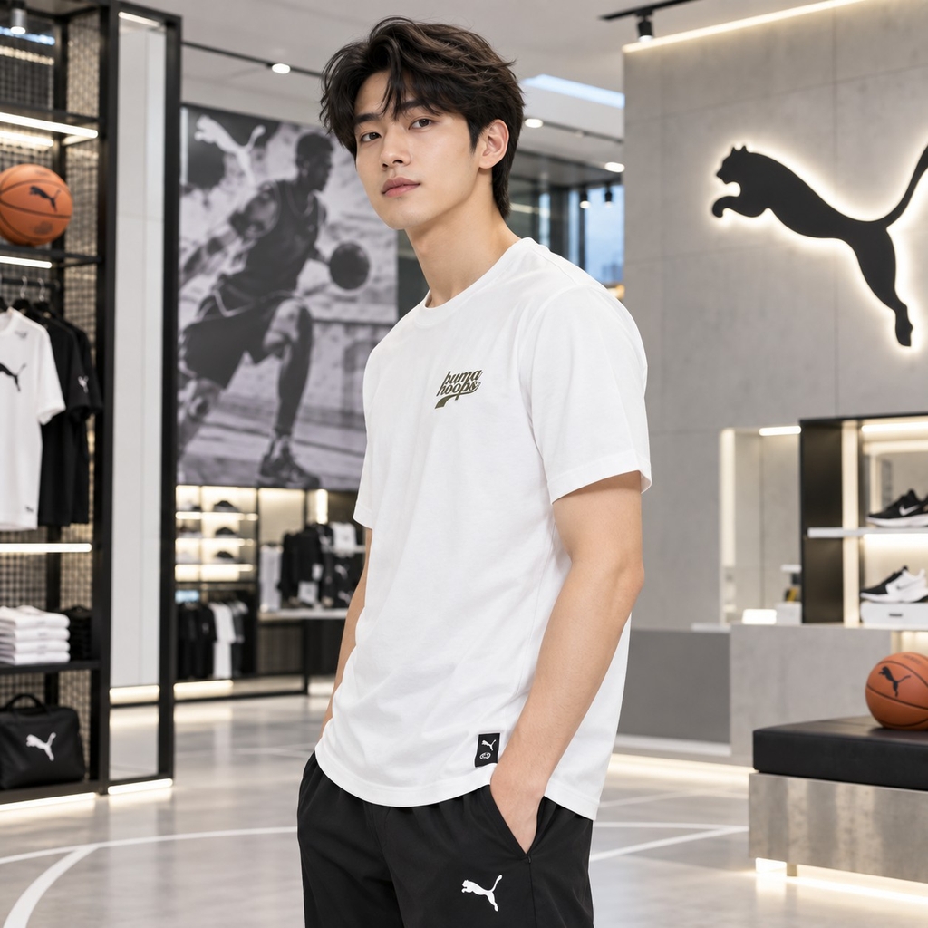 Áo Phông Puma Chính hãng - HOOPS Graphic Tee - Màu Trắng | JapanSport 637319-02