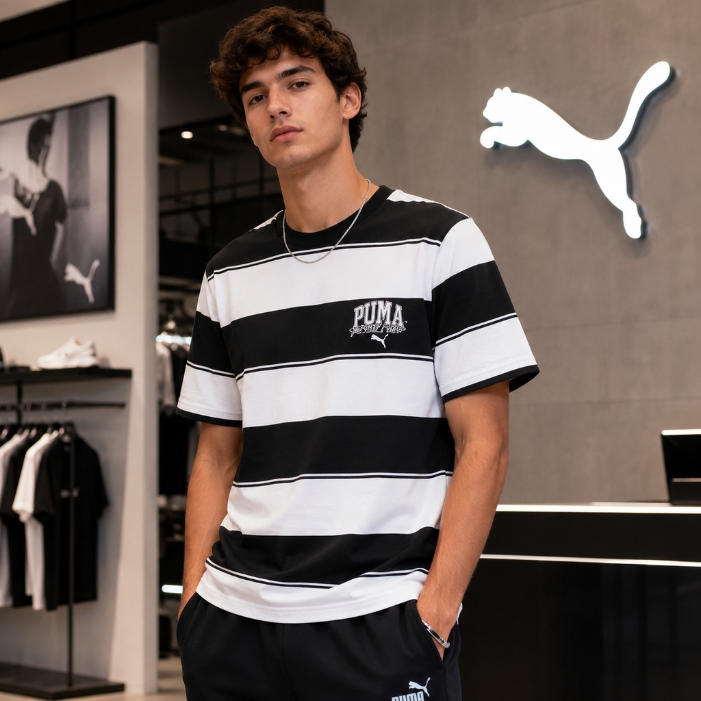 Áo Phông Nam Puma Chính hãng - CLASS Stripe AOP T-shirt Short Sleeve - Màu Đen/Trắng | JapanSport 687604-01