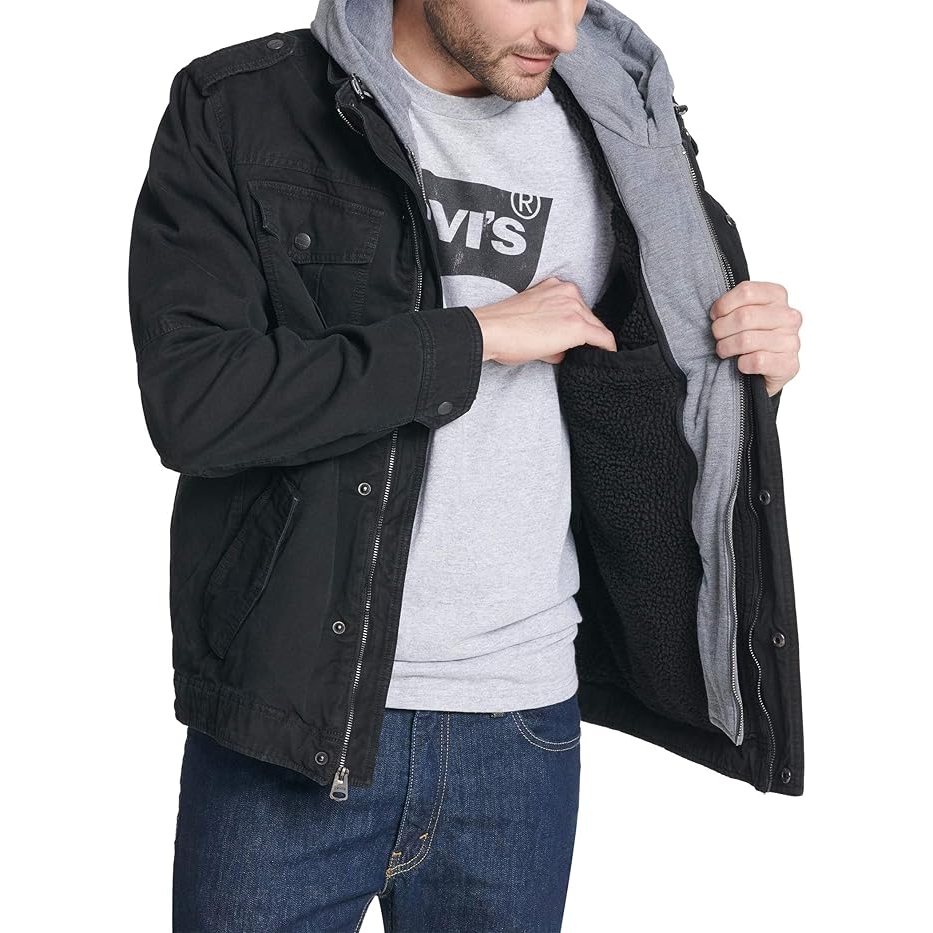 Áo Khoác Levi's Chính Hãng - Washed Cotton Hooded Military Jacket - Màu Đen | JapanSport LM8RC364-blk