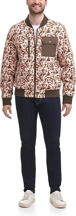 Áo Khoác Levi's Chính Hãng - Levi's Men's Parachute Cotton Diamond Quilted - Màu Trắng/Nâu/Cam| JapanSport LM1RC433-PRT