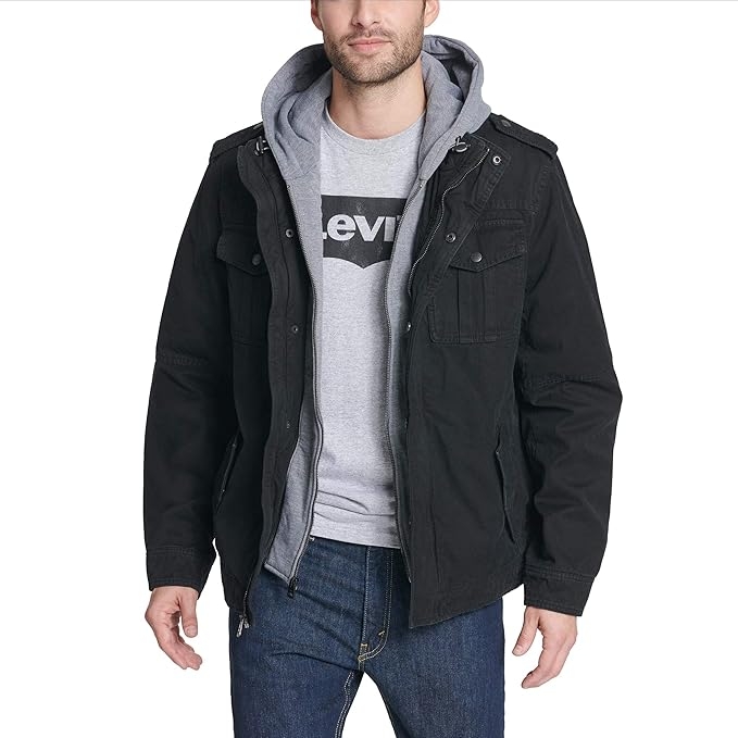 Áo Khoác Levi's Chính Hãng - Washed Cotton Hooded Military Jacket - Màu Đen | JapanSport LM8RC364-blk