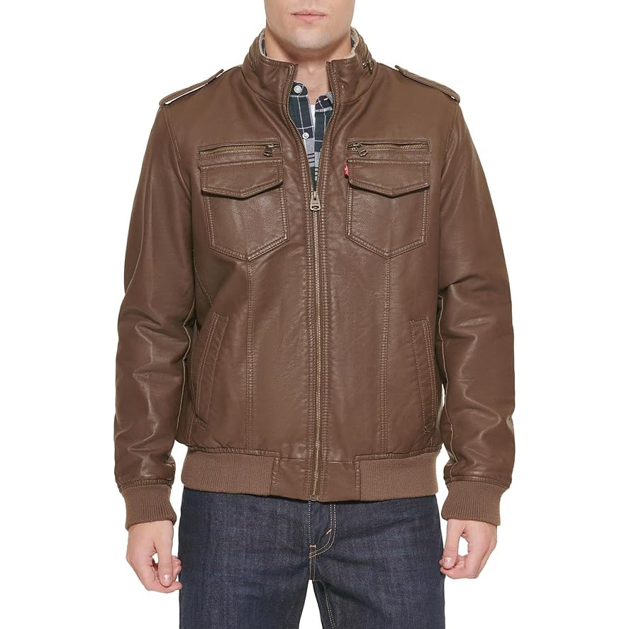 Áo Khoác Levi's Chính Hãng - Faux Leather Aviator Bomber Jacket - Màu nâu | JapanSport LM8RU476-Earth