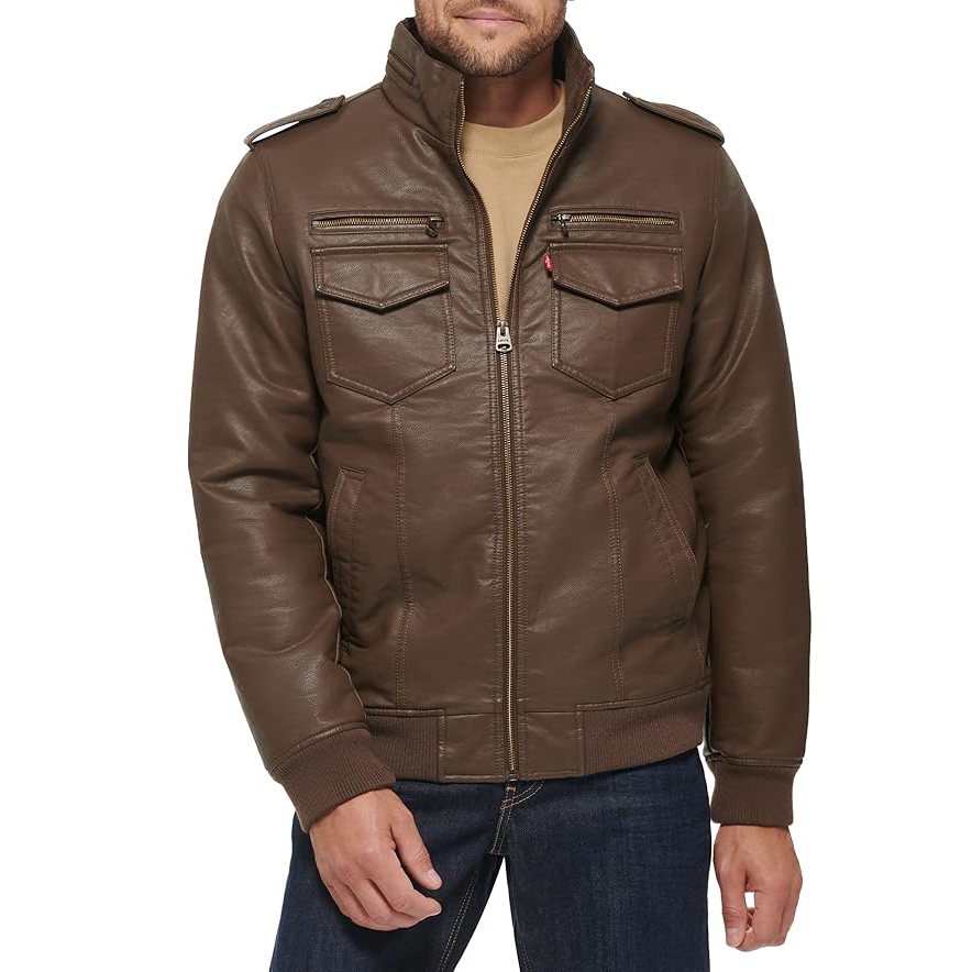 Áo Khoác Da Levi's Chính Hãng - Faux Leather Aviator Bomber Jacket - Màu Nâu | JapanSport LM2RU385-ear