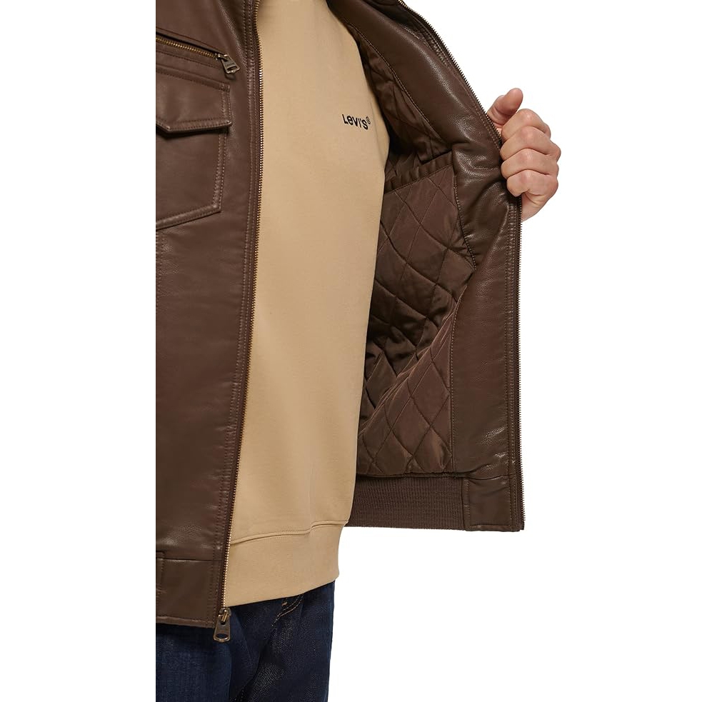 Áo Khoác Da Levi's Chính Hãng - Faux Leather Aviator Bomber Jacket - Màu Nâu | JapanSport LM2RU385-ear