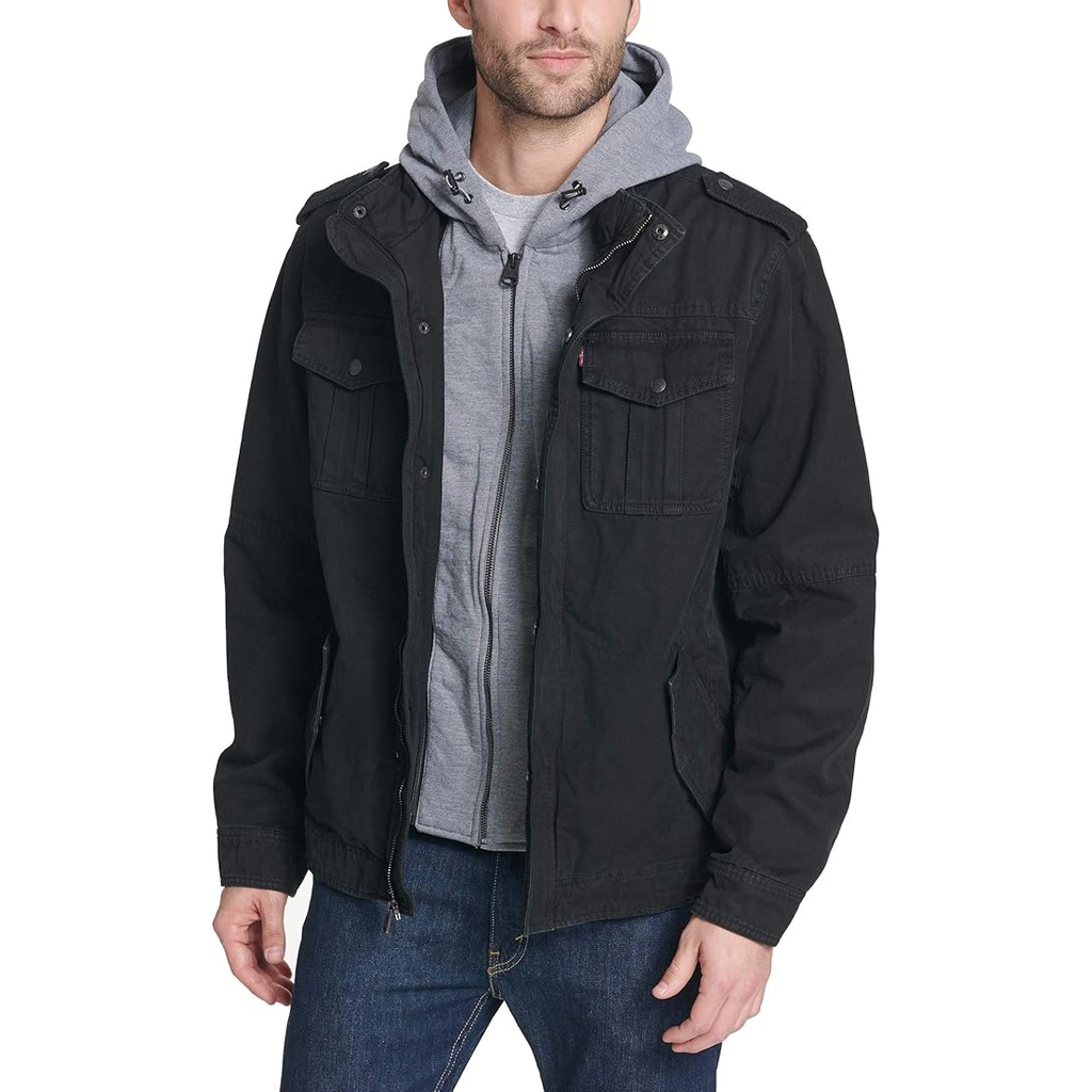 Áo Khoác Levi's Chính Hãng - Washed Cotton Hooded Military Jacket - Màu Đen | JapanSport LM8RC364-blk