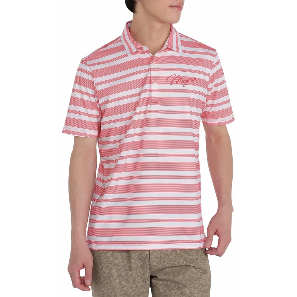 Áo Polo Mizuno Chính Hãng - Official Pique Multi-Lined Printed Short Sleeve - Màu Hồng | JapanSport  E2MAC015-86