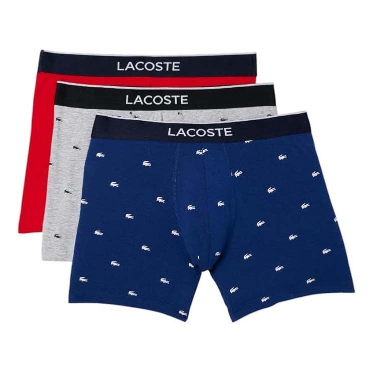 Quần Boxer Lacoste Chính hãng - 3-Pack Cotton Boxer Briefs - Màu Xám/Navy/Đỏ | JapanSport 6H1294-51-W3T