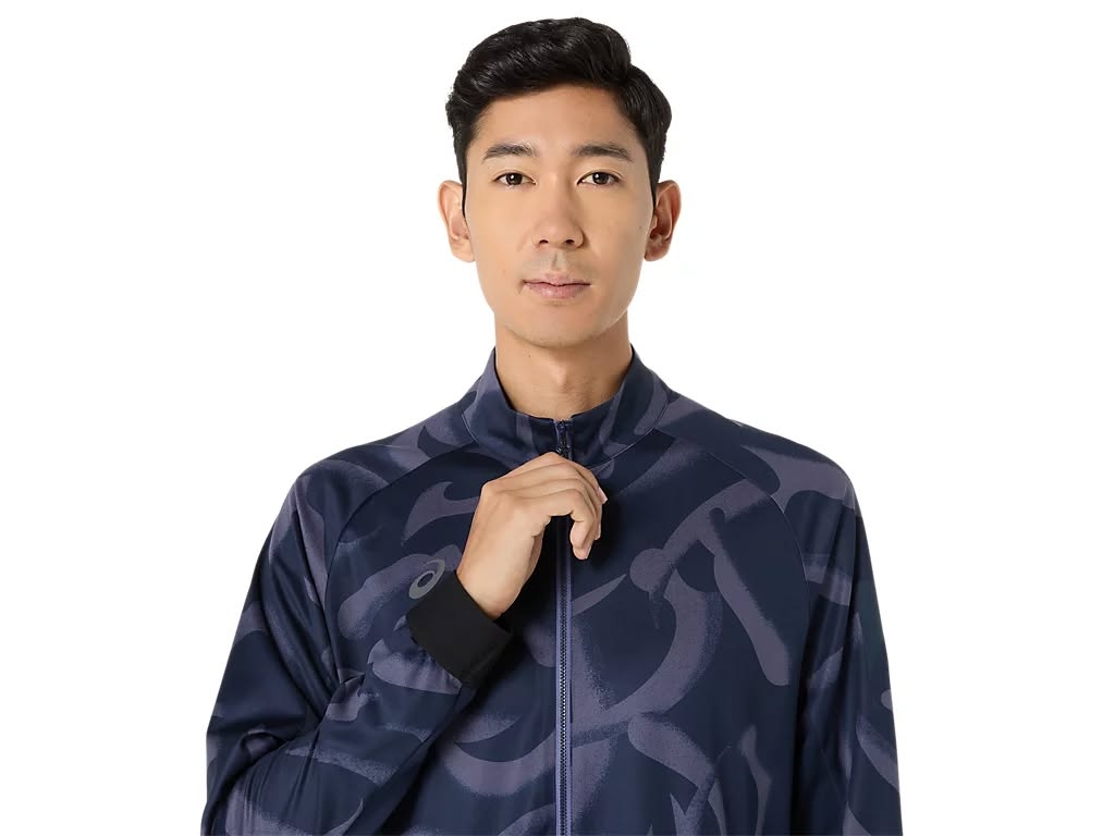 Áo Khoác Asics Chính Hãng -  Dry Graphic Stretch Knit Jacket- Màu xanh navy đậm.| JapanSport  2031E985-400