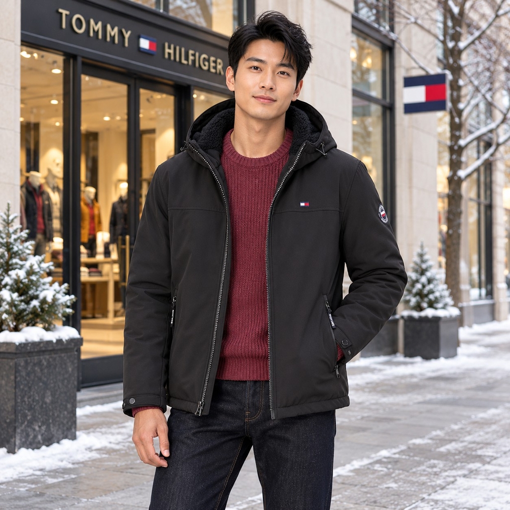 Áo Khoác Tommy Hilfiger Chính hãng - Softshell Hoody with Soft Sherpa Lining - Màu Nâu | JapanSport 156AP477-blk